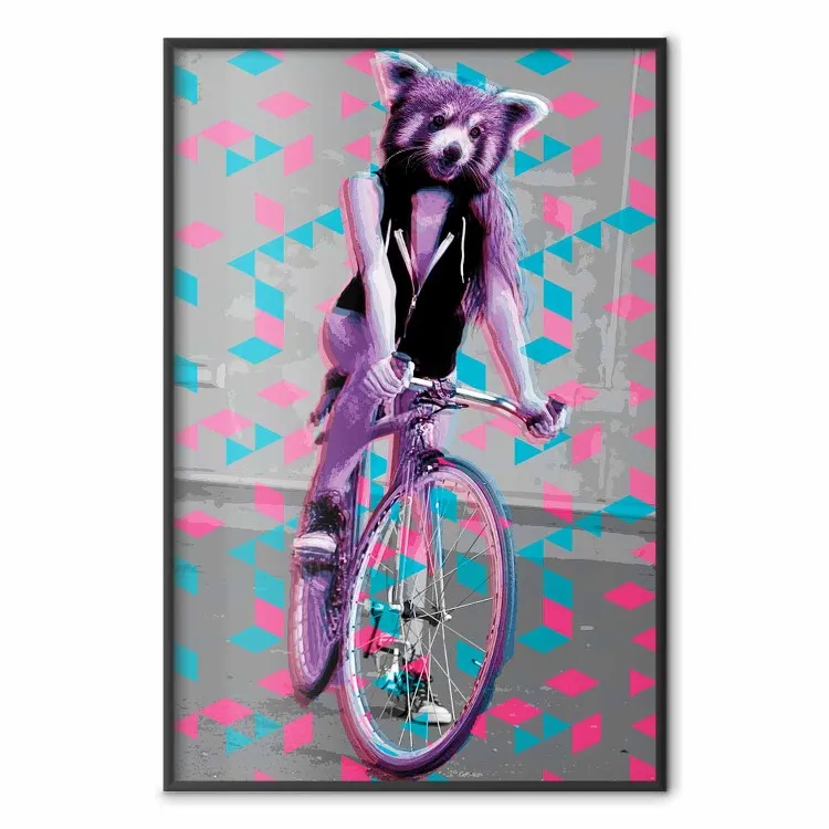 Donna procione in bicicletta - astrazione geometrica