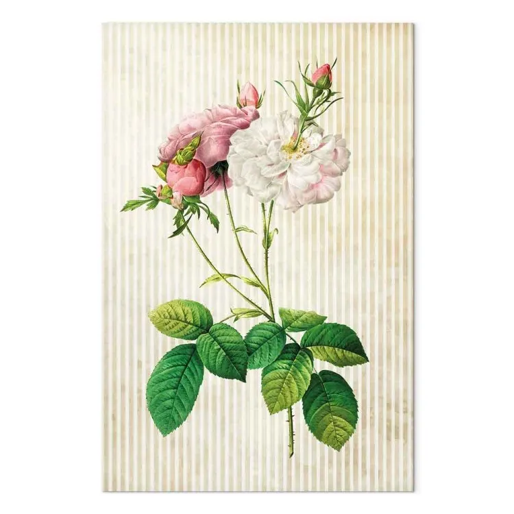 Natura in stile retrò (1-pezzo) - fiori su sfondo strisce marroni
