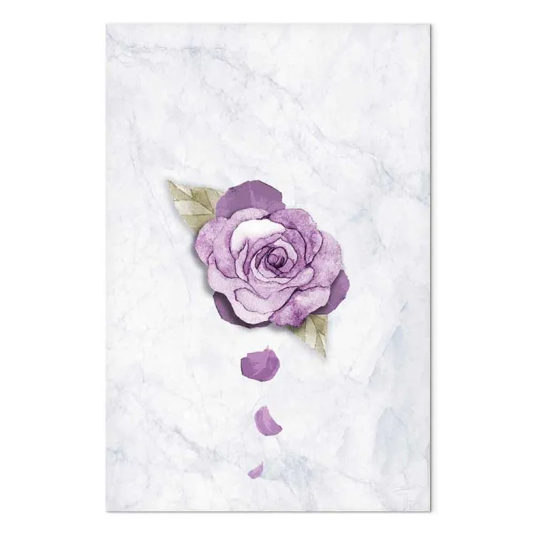 Acquerello rosa - pianta viola su uno sfondo di marmo leggero