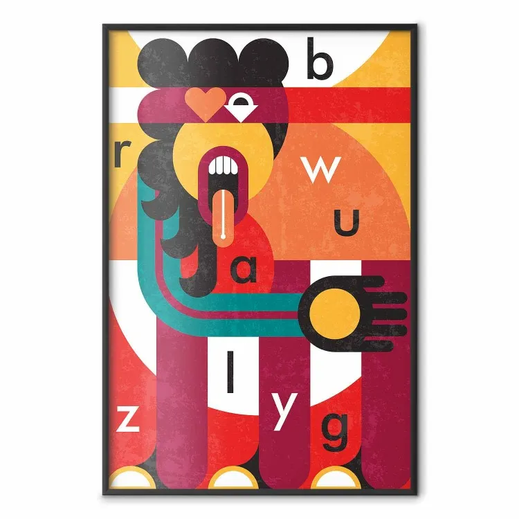 Arte del design - figura astratta e lettere disposte casualmente