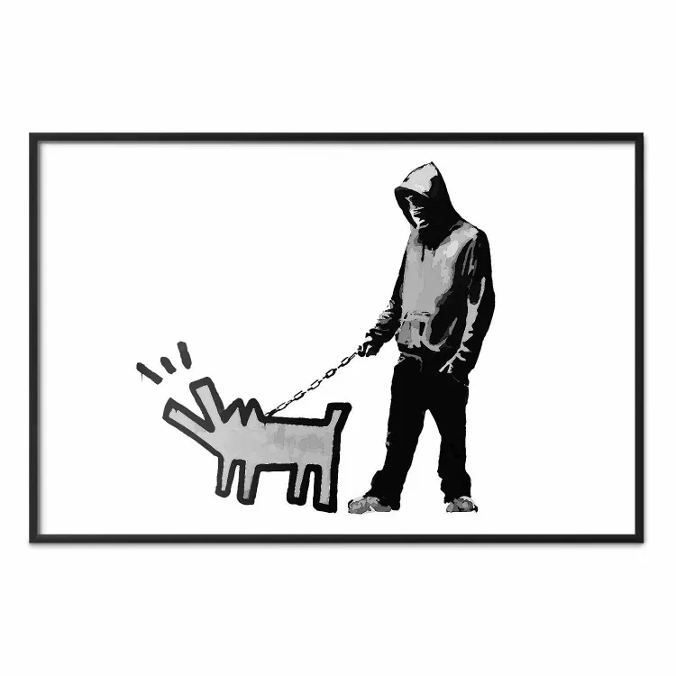 Dog Art - figura in bianco e nero con cane al guinzaglio
