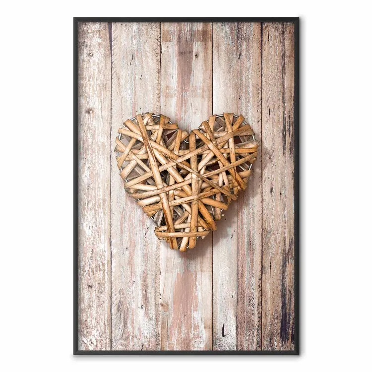 Cuore caldo - cuore marrone con un mazzo su texture di assi di legno