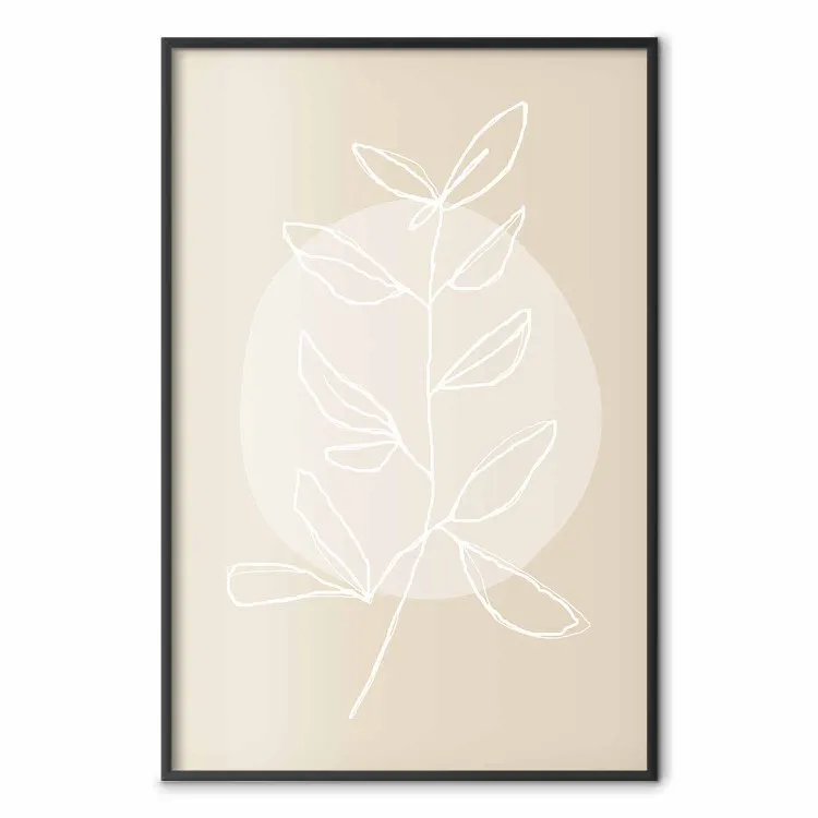 Ramo luminoso - line art bianco di pianta su beige chiaro