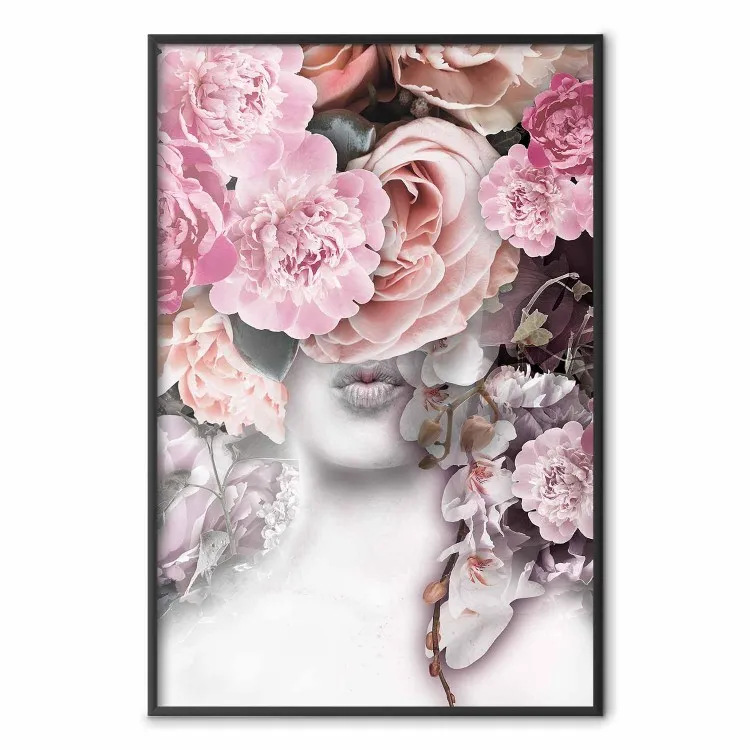 Dai un bacio - ritratto astratto donna circondata da rose