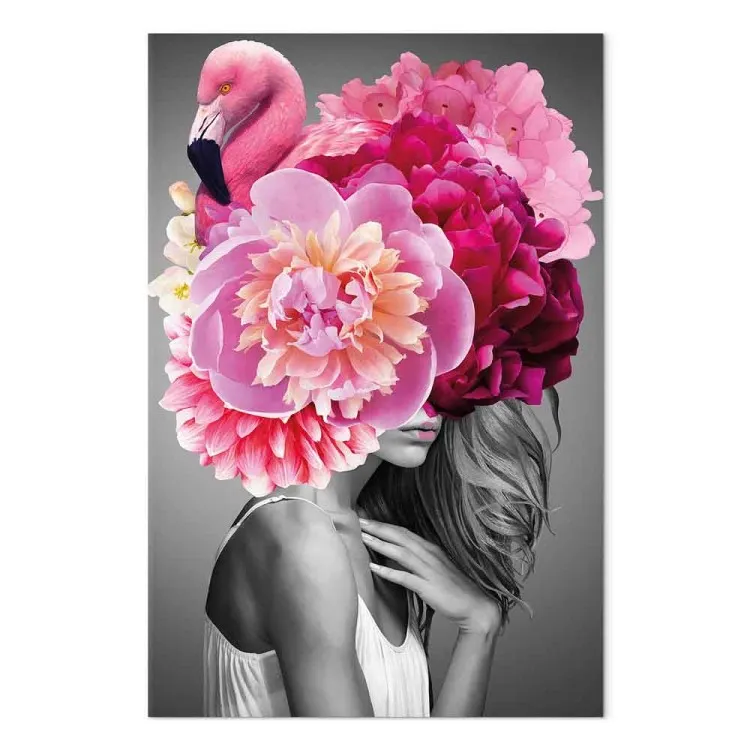 Ragazza Fenicottero (1-pezzo) verticale - donna con uccello e peonia