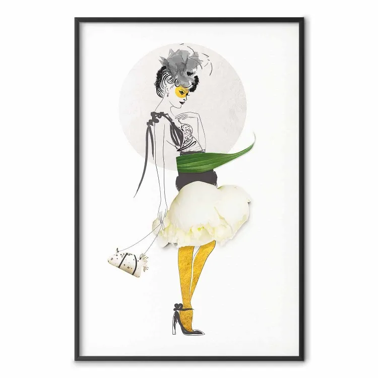 Calze gialle - astratta silhouette di donna con dettagli di fiori