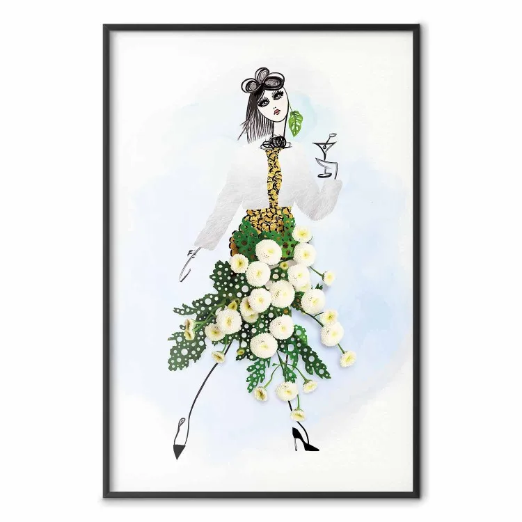 Ragazza erbacea - astratta donna in gonna di fiori bianchi