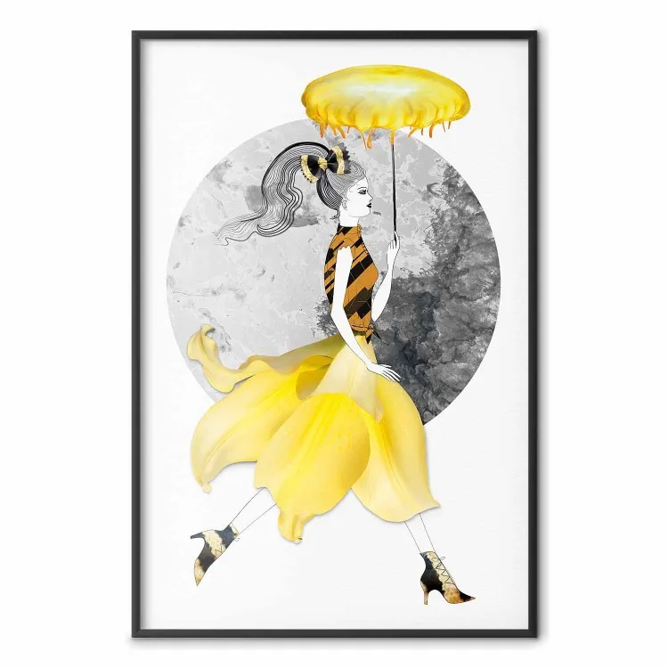Ragazza in corsa - astratta figura femminile in gonna gialla