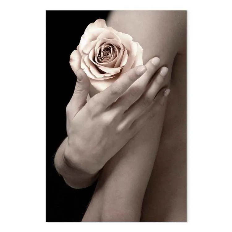 Tè rosa sul palmo della mano - Foto di una donna con un fiore