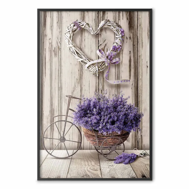 Mazzo segreto di lavanda - fiori viola su sfondo di assi di legno