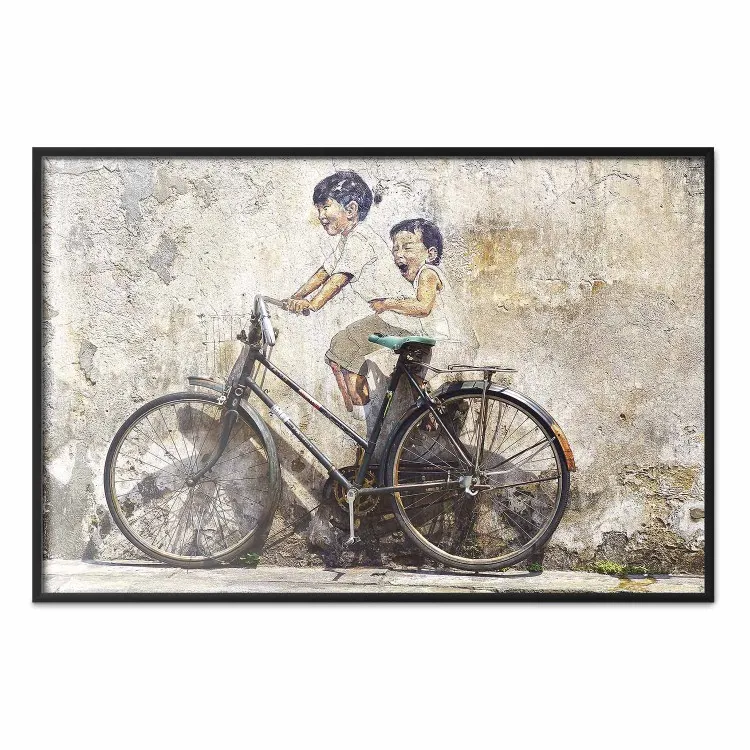 Spensieratezza - bicicletta retrò su parete con dipinti