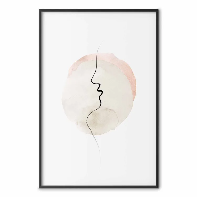 Bordo del bacio - line art nero di un volto su sfondo astratto chiaro