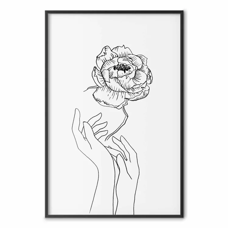 Fiore delicato - lineart di fiori e mani su sfondo bianco contrastante