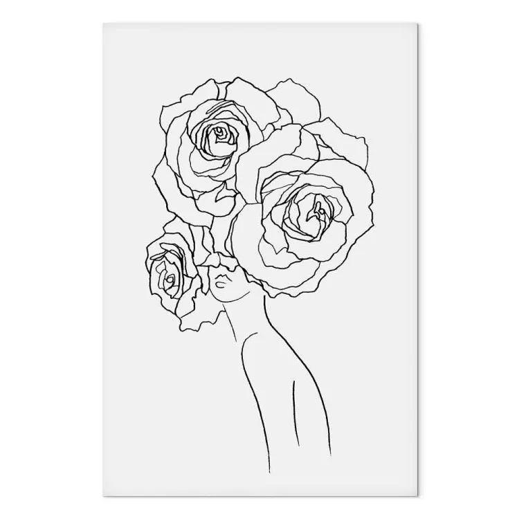 Sulla testa le rose - grafica lineare con una silhouette di una donna