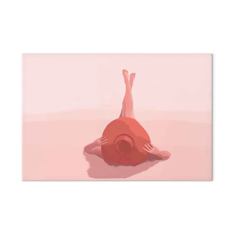 Donna con cappello - Paesaggio marino in colori pastello con una donna
