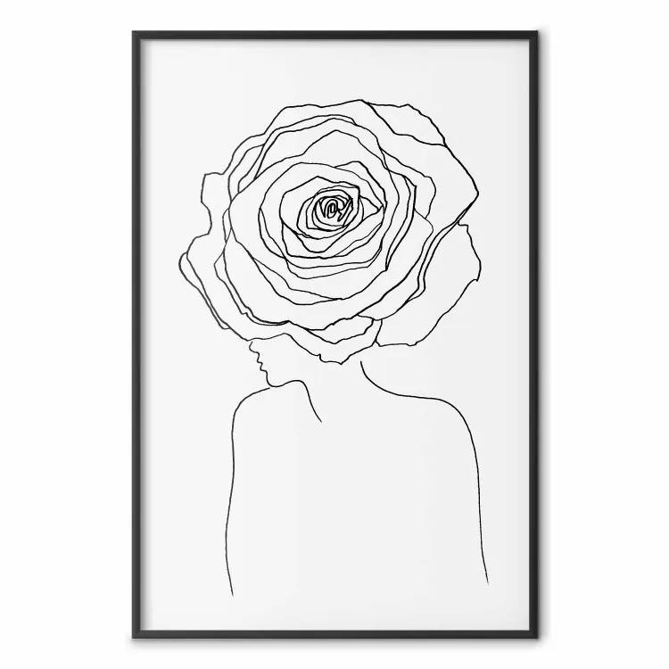 Sguardo invertito - line art nero di una donna con fiori sulla testa
