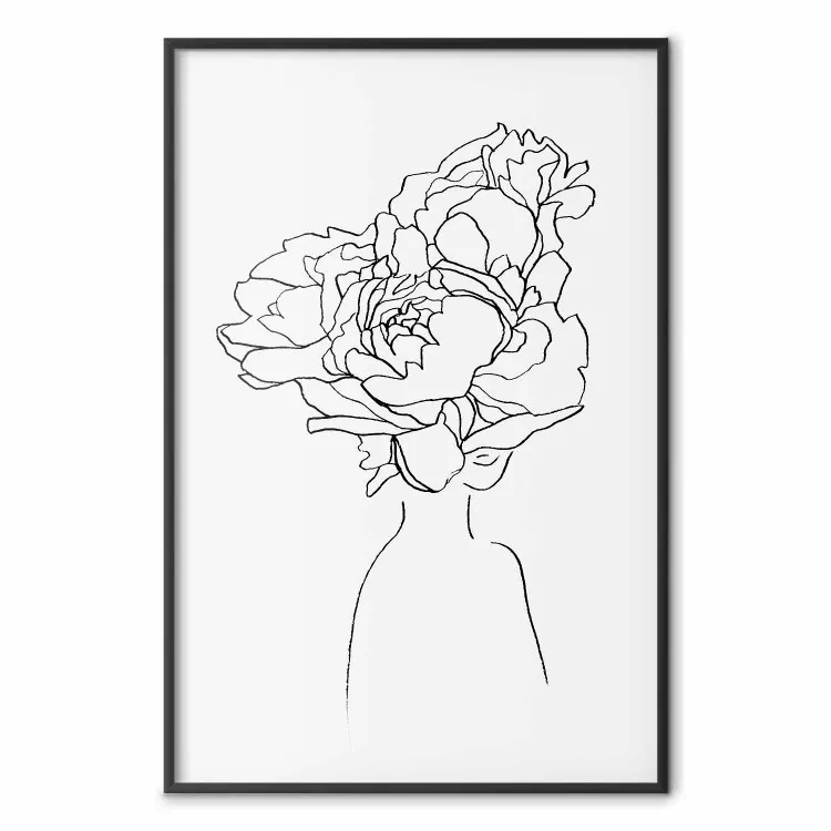 Sopra i fiori - line art astratto di una donna con fiori sulla testa