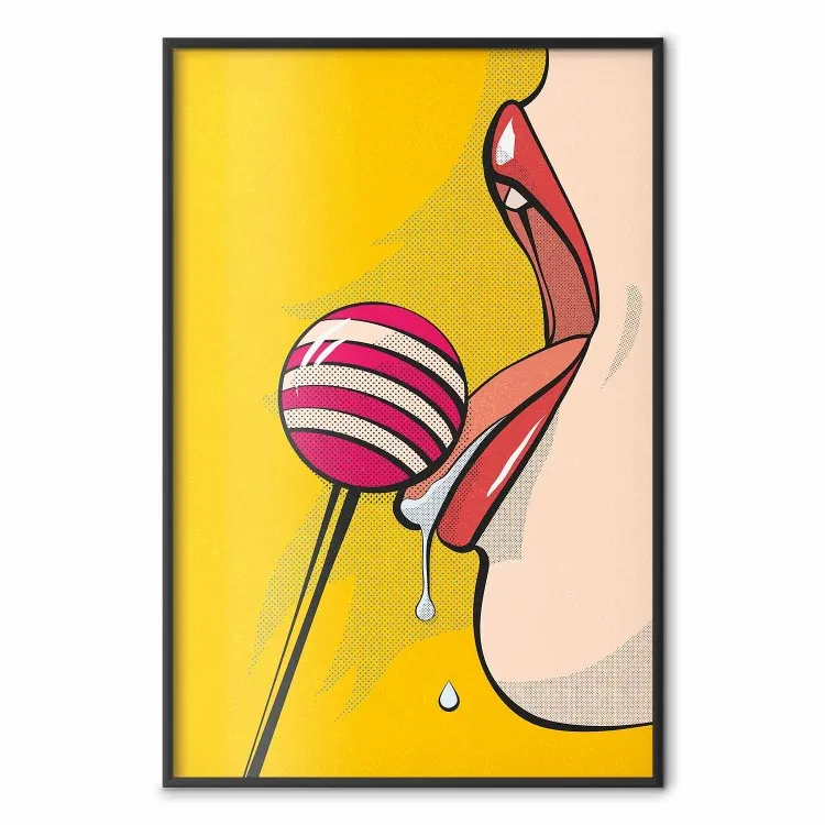 Lecca-lecca dolce - donna astratta che lecca lecca, sfondo giallo