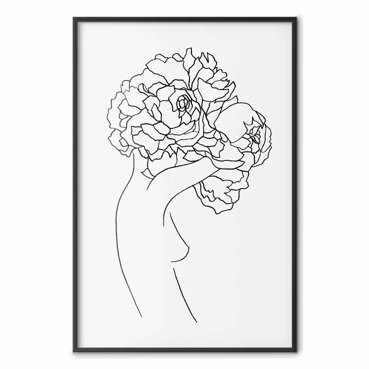 Giardiniera - line art astratto donna con fiori, sfondo bianco