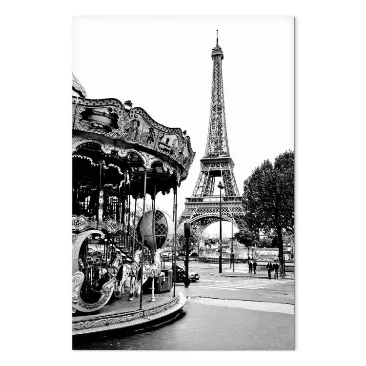 Giostra vicino alla Torre Eiffel - Grafica in bianco e nero