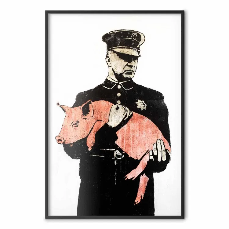 Poliziotto porco - agente tiene in braccio maialino rosa dormiente