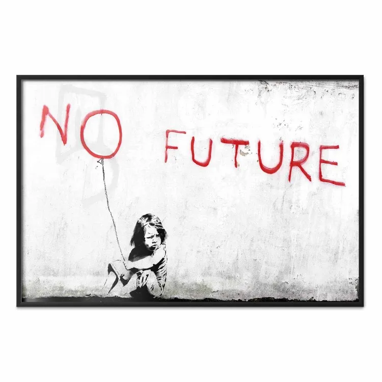 Senza futuro - mural di ragazza in bianco e nero e scritte rosse