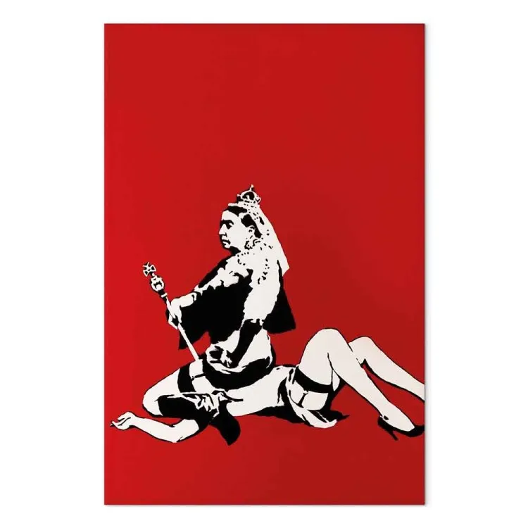Regina di Banksy - Street Art su uno sfondo rosso