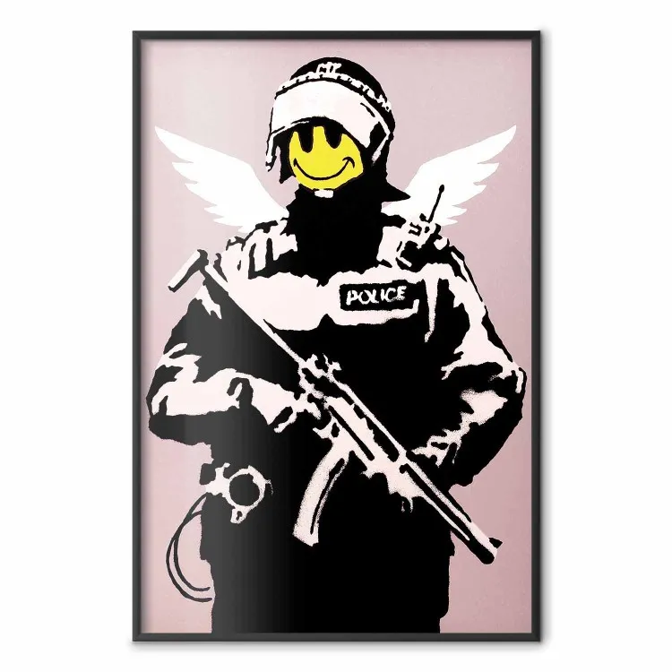 Agente - uomo con faccia gialla e ali, stile Banksy