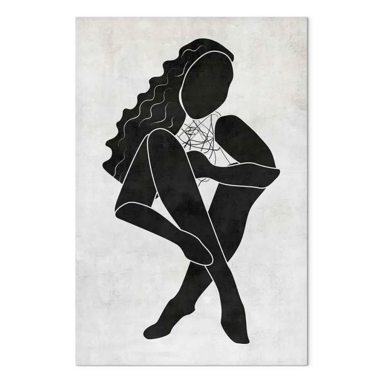 Figura seduta di una donna - silhouette nera su sfondo grigio