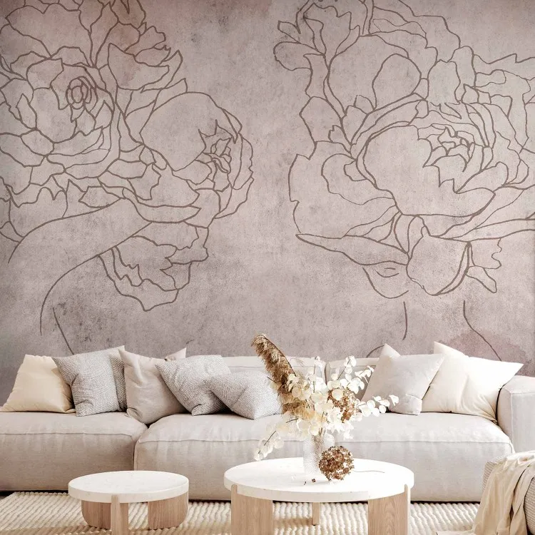 Astratto floreale - sagome umane in stile lineart con fiori