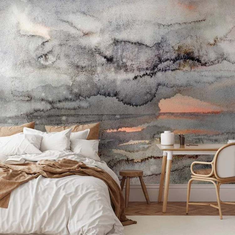Paesaggio astratto - paesaggio marino con nuvole in stile acquerello