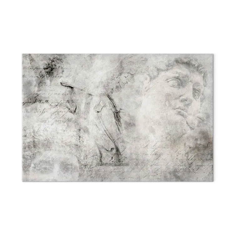 Rinascimento - astrazione con immagini di sculture e scritte