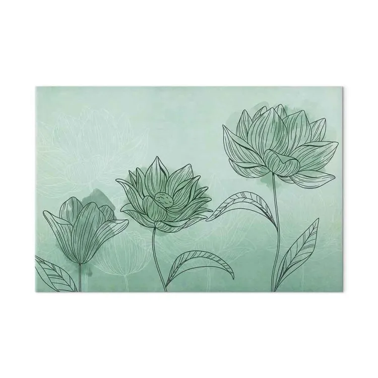Trio floreale - Astrazione con motivo floristico su acquamarina