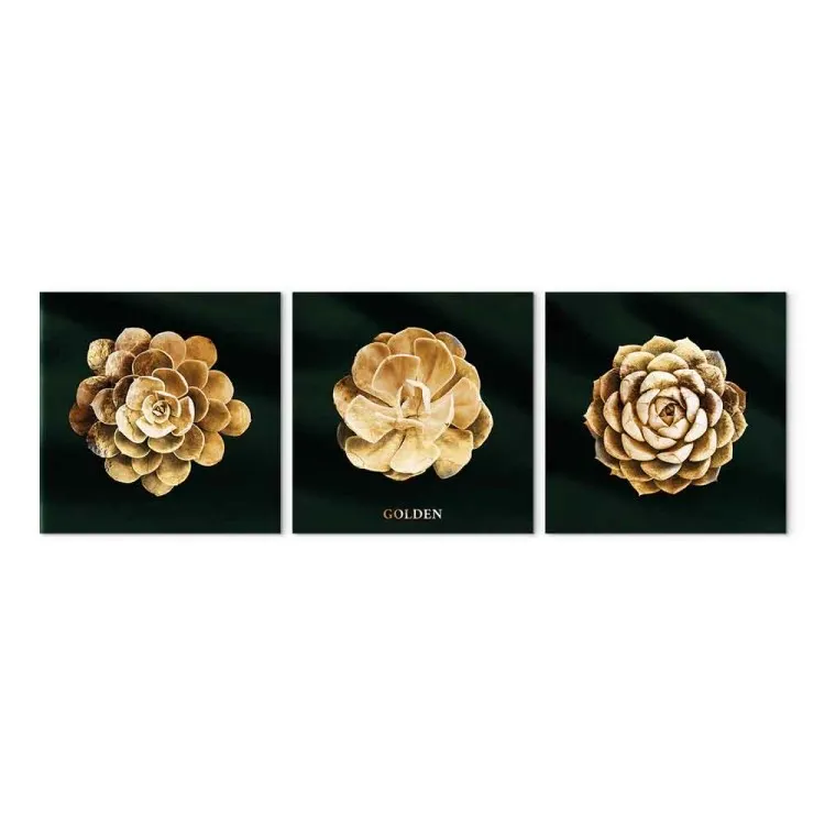 Suculente preziose (3 pezzi) - fiori dorati in stile glamour