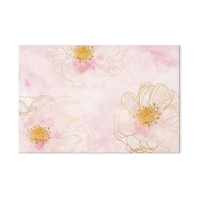 Fioritura - Astrazione con tre fiori su uno sfondo rosa 
