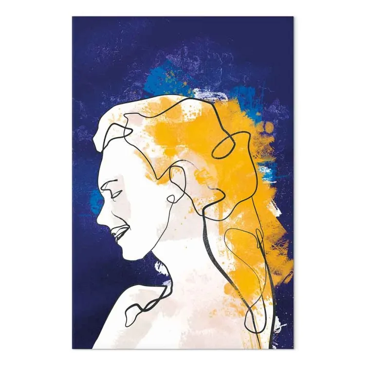 Ritratto su uno sfondo blu - grafica con una donna in stile minimal