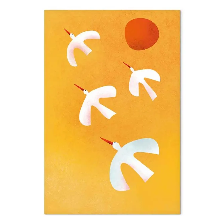 Quattro cicogne - grafica colorata ispirata a illustrazioni per bimbi