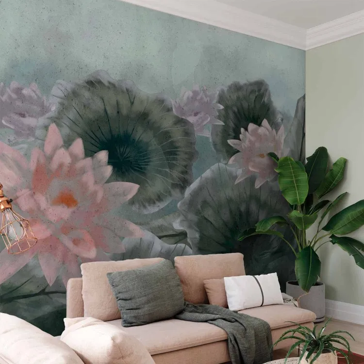Vegetazione orientale - fiori di loto galleggianti con foglie