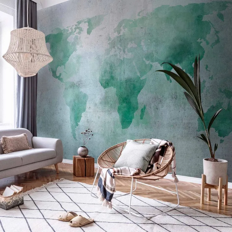 Mondo menta - mappamondo ad acquerello su sfondo di cemento