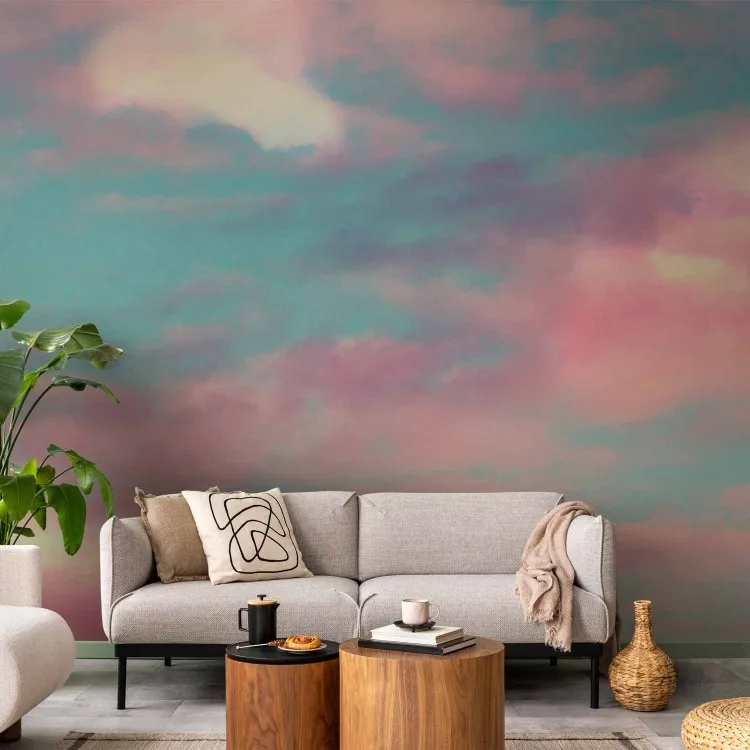 Nuvole colorate - cielo blu con nuvole rosa e bianche