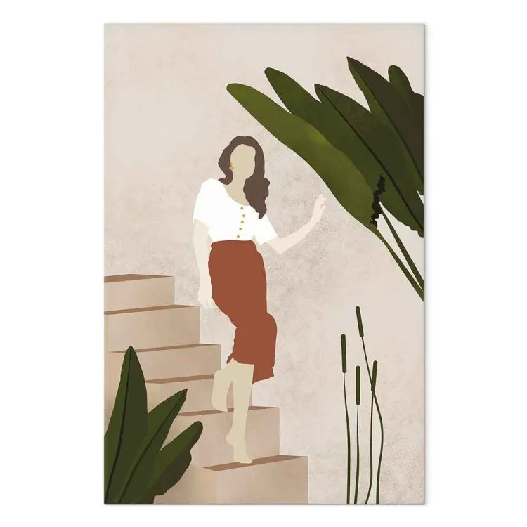 Donna che scende per le scale - Composizione in stile Scandi Boho