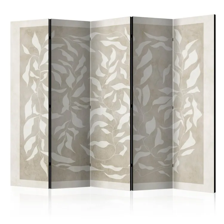 Intreccio di foglie II (5 pezzi) - Astrazione in bianco su beige