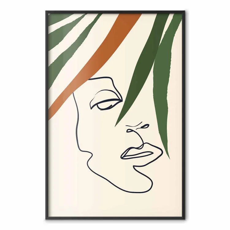Sguardo magico - lineart semplice con volto umano tra le foglie