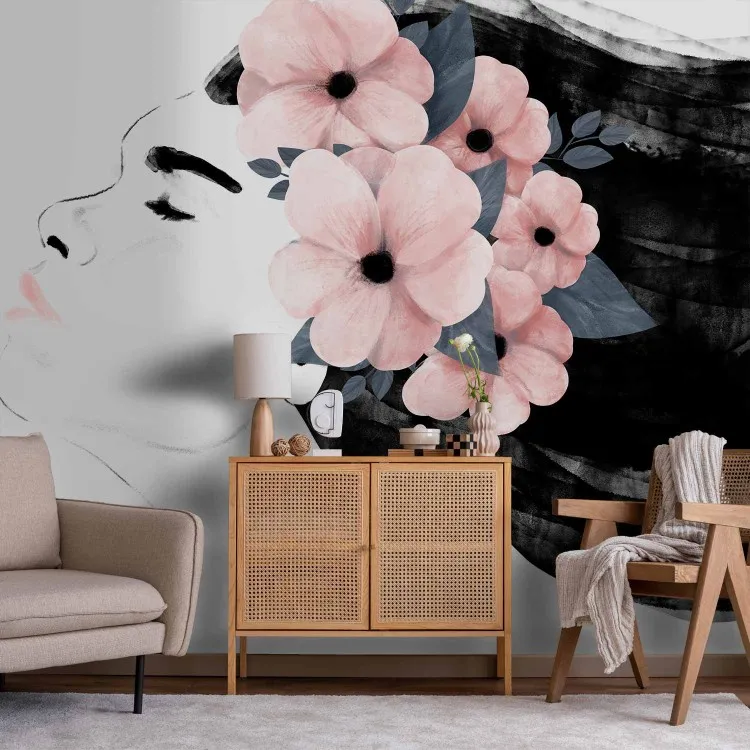 Fascino femminile - composizione raffigurante il viso e i fiori