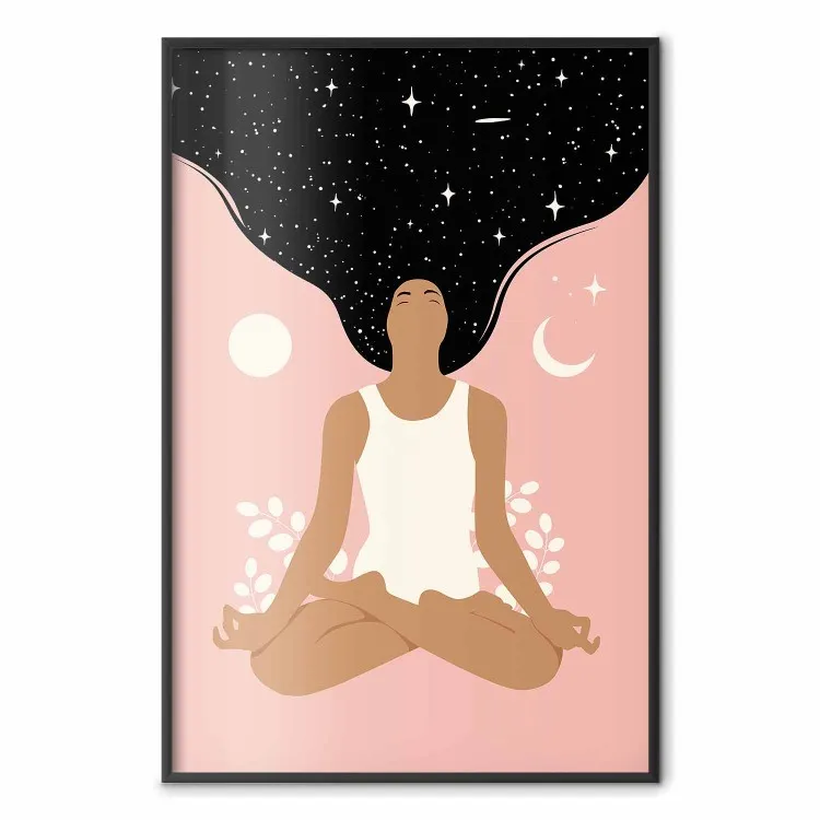 Yoga al mattino - donna meditante immersa in cosmo scuro