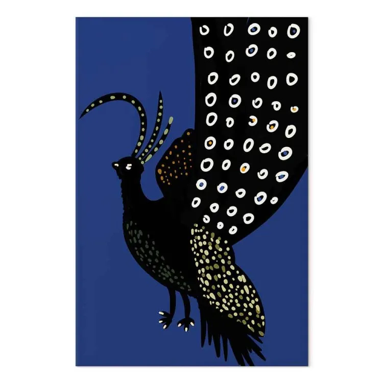 Pavone orientale (1 parte) - uccello nero su sfondo blu scuro