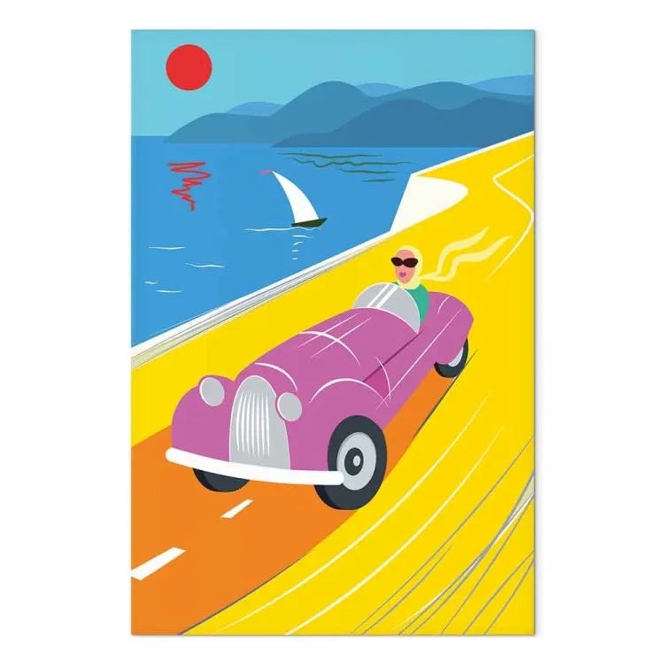 Gita colorata (1 parte) - paesaggio con auto sullo sfondo del mare