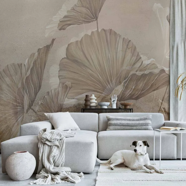 Papaveri campi minimalisti beige - astrazione con motivo floreale