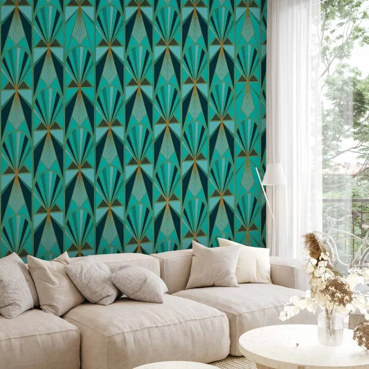 Astrazione verde - motivi colorati con cornice dorata