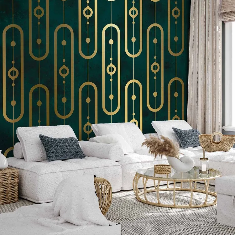 Ventaglio art deco - astrazione con ventagli neri su sfondo dorato